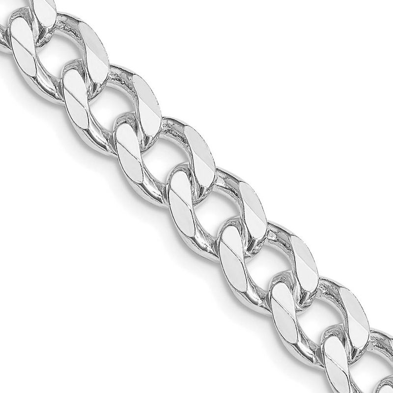 8mm Rhodium Plated Sterling Silver Solid Curb Chain Bracelet, 8 Inch